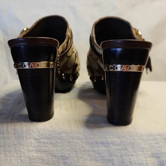 Coach Brown Mules with Signature Monogram and Chunky Heel - Picture 3 of 8